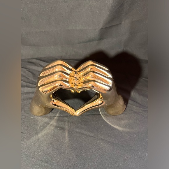 Gold Metal Hands Heart Sculpture – Modern Home Decor Accent Piece - Picture 2 of 6
